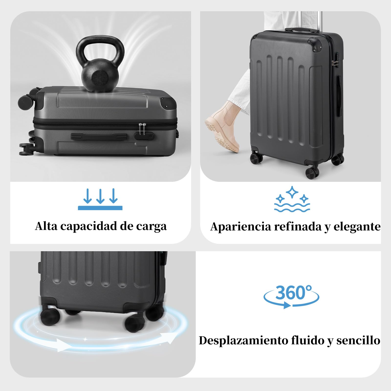 LEADZM Juego de Maletas de 3 Piezas con Refuerzos de Esquina (Gris Oscuro) | Maletas de Viaje Grandes 23 Kilos, Maleta Cabina, Mediana, Maleta de Viaje