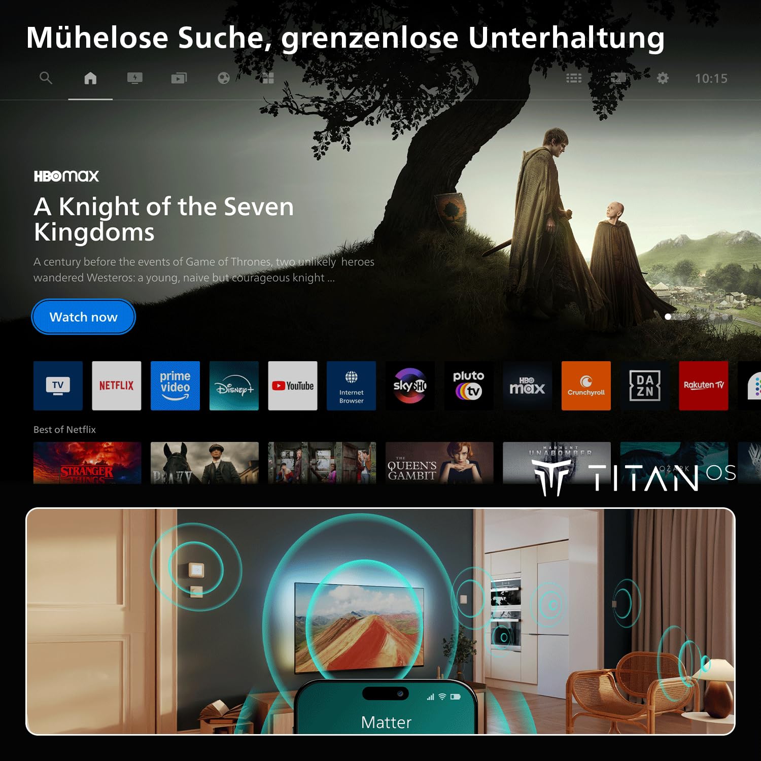 PHILIPS Ambilight TV 75PQS9011/12 75 Zoll 4K QLED Smart-TV | Pixel Precise Ultra HD, Titan OS, Dolby Atmos Sound
