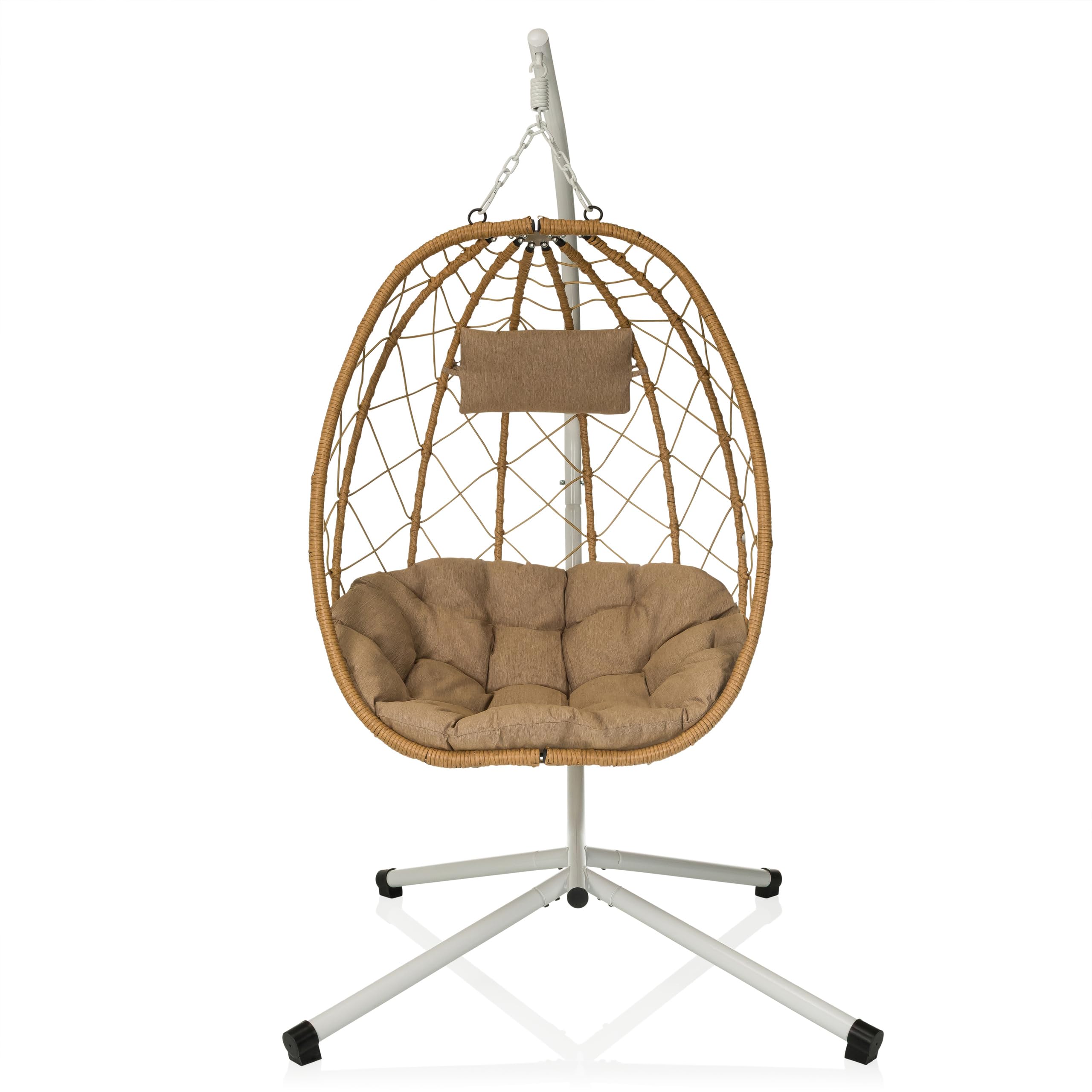 Poltrona sospesa con struttura COCOVA Poltrona sospesa per esterni con cuscino, poltrona per giardino, balcone, patio e soggiorno, bianco/beige