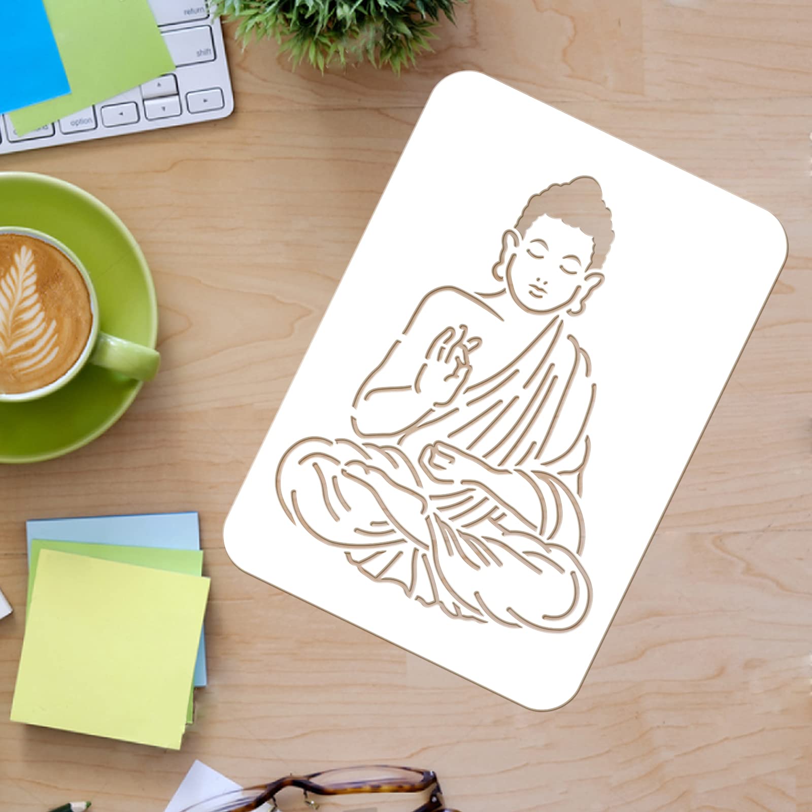 Fingerinspire, Stencil in stile indiano con Buddha seduto, da 29,7 x 21 cm, in plastica, riutilizzabile, per creazioni artigianali, per fai da te, per decorare e dipingere legno, pareti e piastrelle