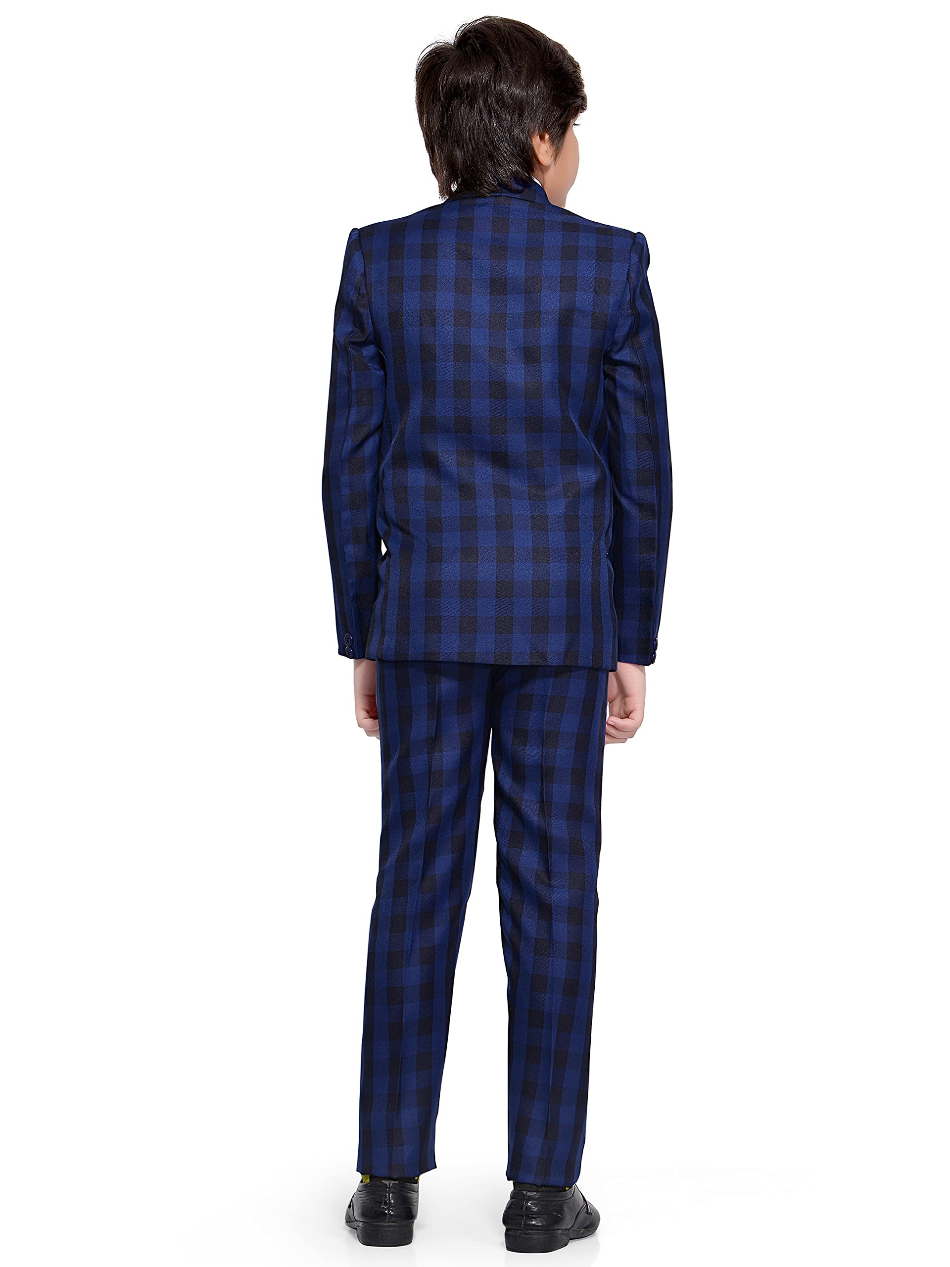 Jeetethnics Boys Navy Blue Checked Coat Suit Set with Waistcoat Shirt and Trousers (9087D) 1