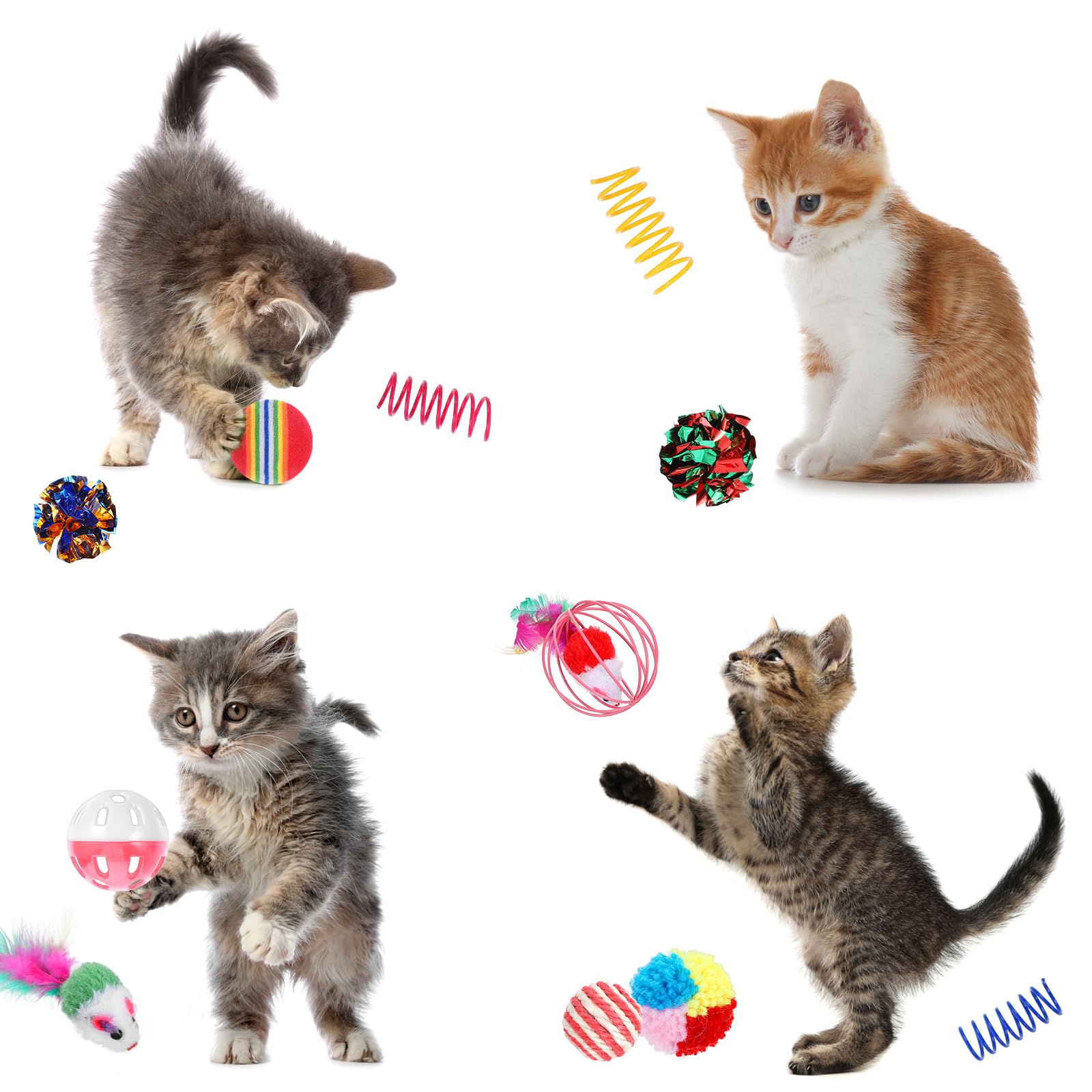 Lot de 150 jouets pour chat en vrac assortis - Jouet pour chat avec souris - Balles en sisal - Balles de tennis de table en peluche - Balles en peluche - Balles froissées