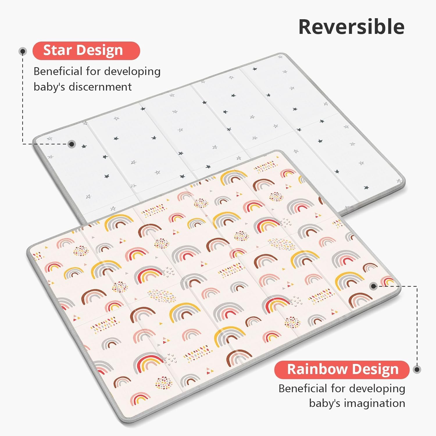 Foldable Baby Play Mat,71" X 59" Extra Large Play Mat, Baby Mats for Floor, Waterproof, Anti-Slip Baby Crawling Mat, Soft Foam Mat for Babies and Toddlers, Rainbow and Star Pattern — view 2
