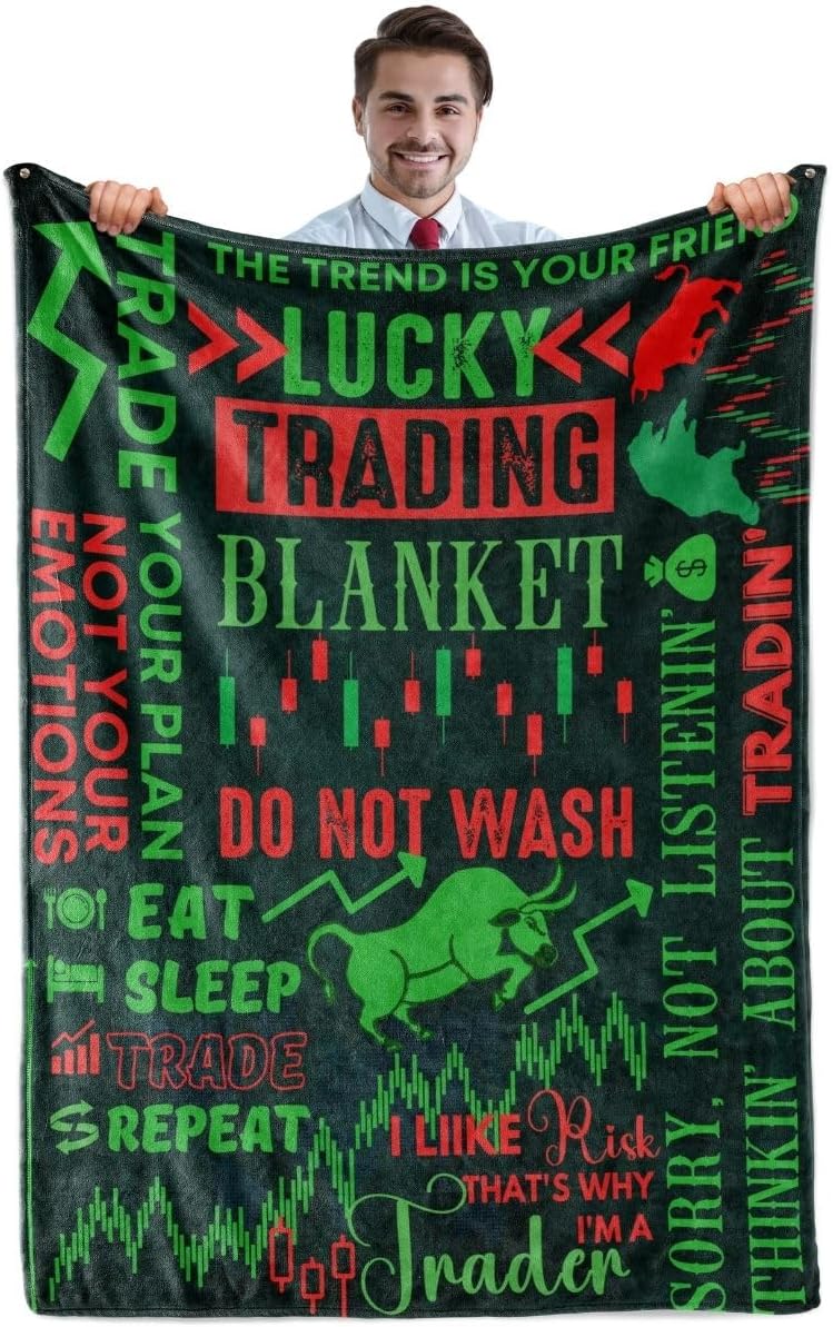 InnoBeta Stock Market Gifts, Lucky Trading Blanket for Men and Women, Flannel Throw Blanket for Trader, Broker, Financial Advisor, Investor, Green, 60x80 Inches
