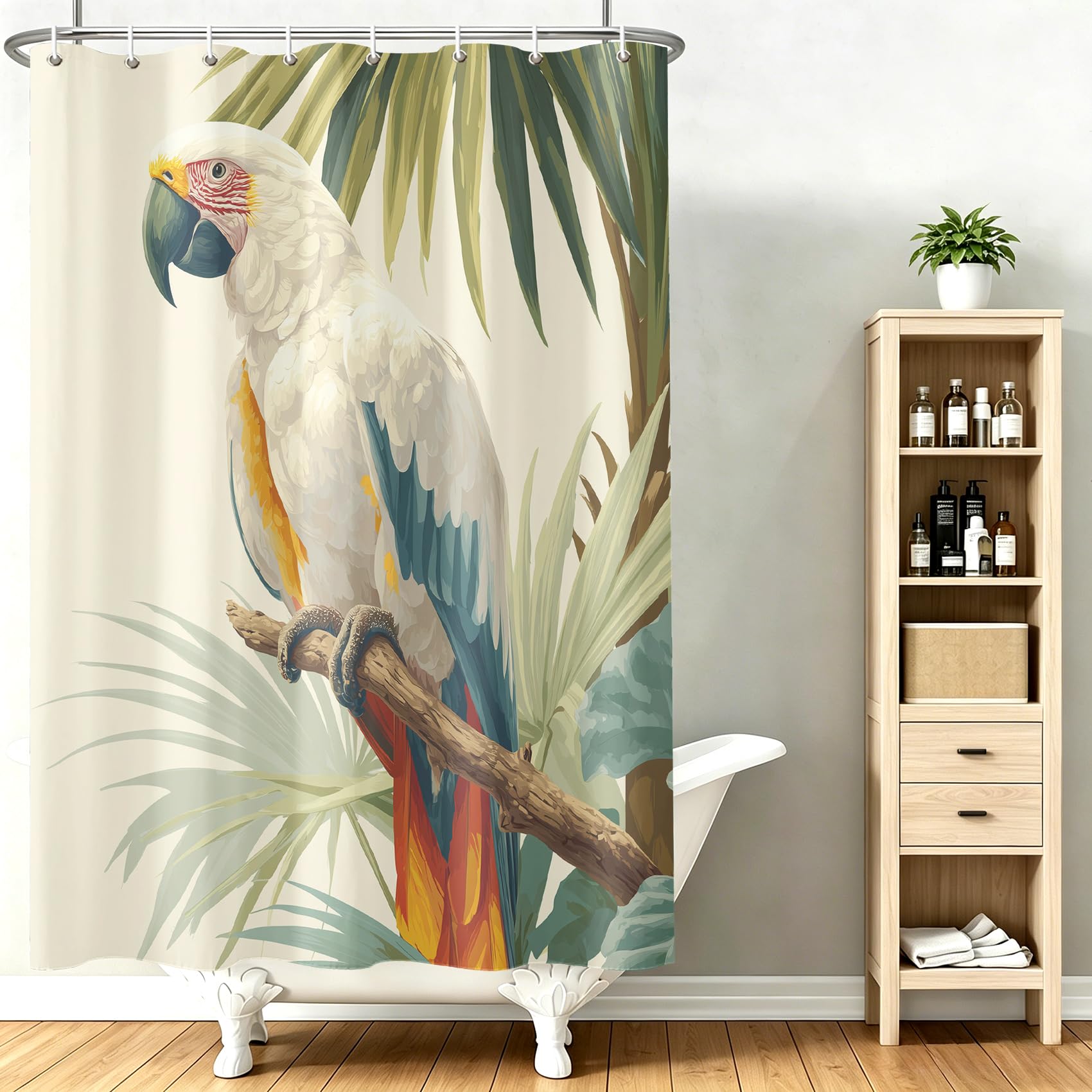 Extra Breit Duschvorhang Tropischer Vogel 240x200 cm, Waschbar Duschvorhänge Dschungel Palmenblatt Papagei, Wasserabweisend Polyester Stoff mit Haken, Dekor Badezimmervorhang für Badewanne Dusche