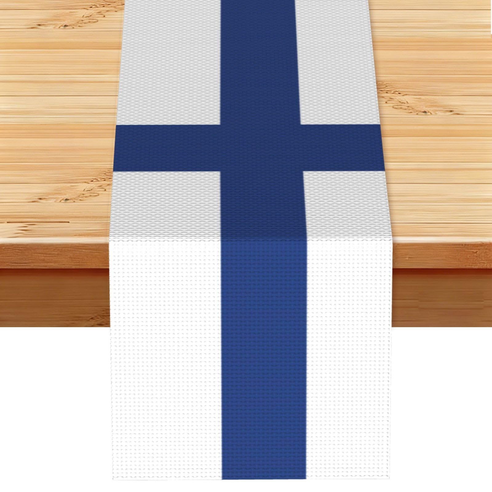 Finnish flag Printed Table Runner 13 x 72, Wrinkle Resistant Decor for Dining Table Coffee Table Fireplace