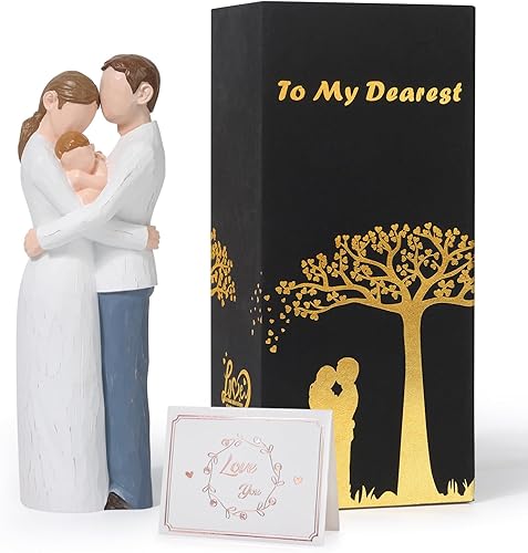 Miniatura 5 de Familia de 3 figuras, figuras coleccionables, estatua esculpida a mano para madre, padre, bebé, regalos para cumpleaños, aniversario, Acción de