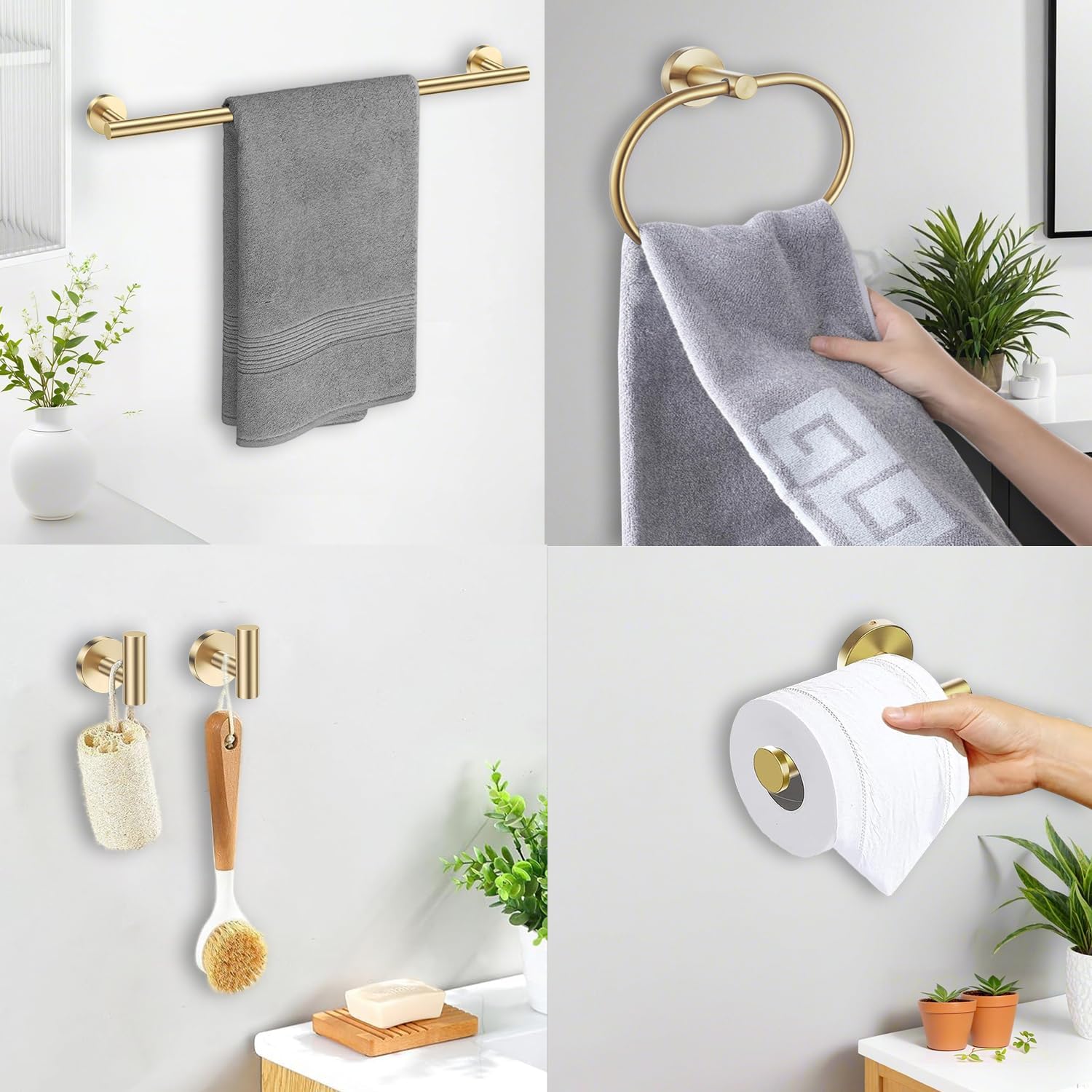 Brushed Gold Bathroom Accessories Set, 7 Pieces Gold Towel Bar Bathroom Hardware Set, 31.5 Inch Towel Racks for Bathroom, SUS304 Stainless Steel Bathroom Towel Holder Toilet Paper Holder Wall Mounted - Image 5