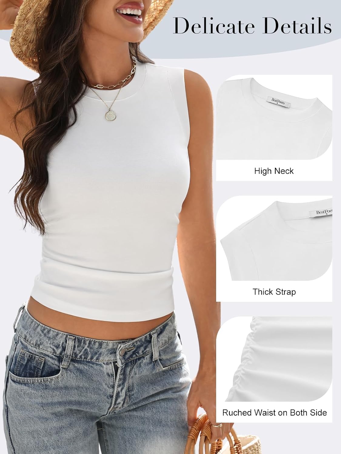 Womens High Neck Ribbed Tank Tops 2026 Summer Slim Fitted Basic Casual Ruched Sleeveless Tee Shirts image 4