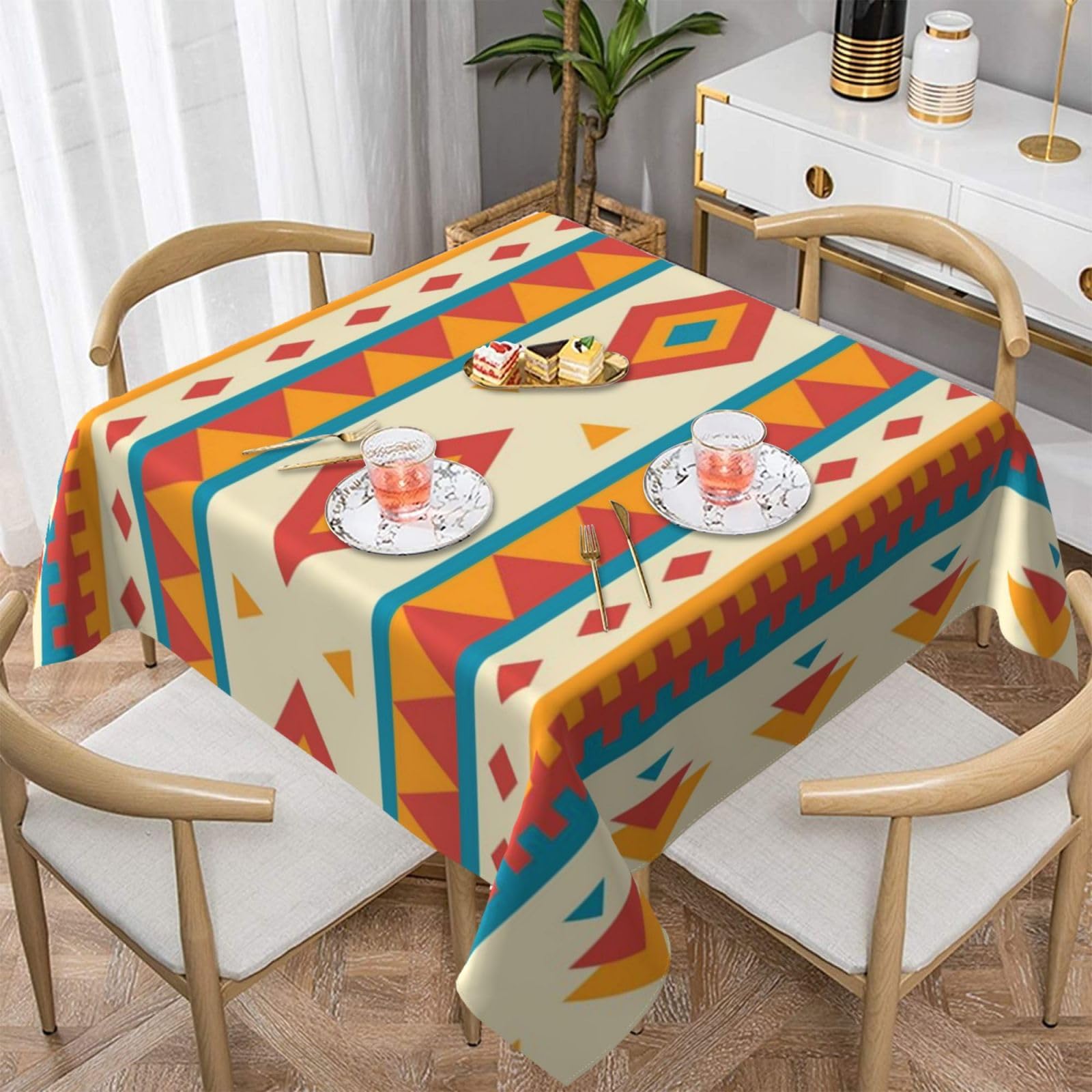 DCEHGEW Native American-Pattern Prints Square Tablecloth 152x152 CM, Waterproof Fabric Table Cloth for Dining Table, Farmhouse Table Cover for Kitchen Dining Tabletop Decoration