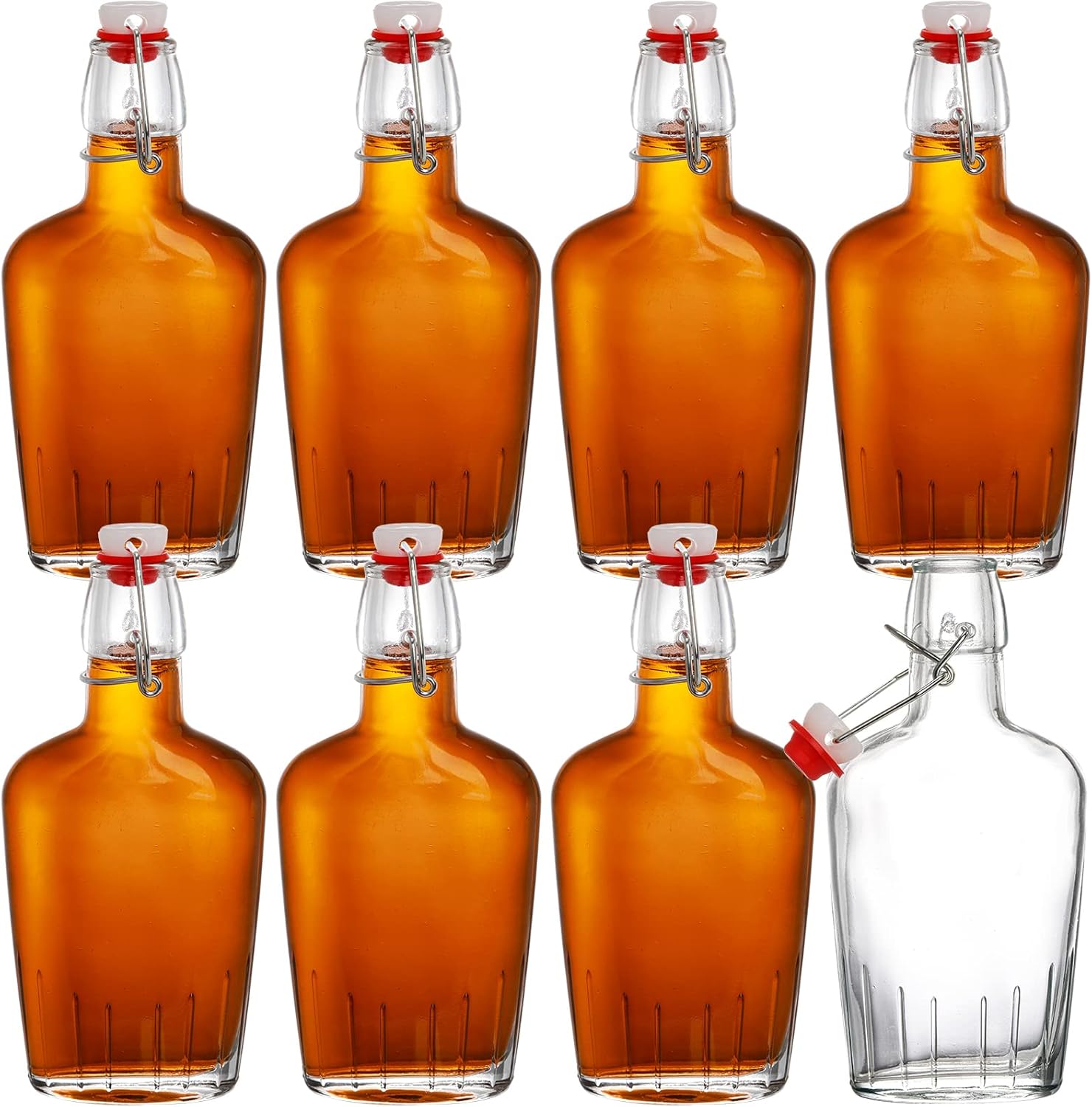 TOPZEA 8.5oz Swing Top Glass Flasks Set of 8 - Airtight Clear Hip Whiskey Bottles for Liquor, Kombucha, Fermentation & Picnics