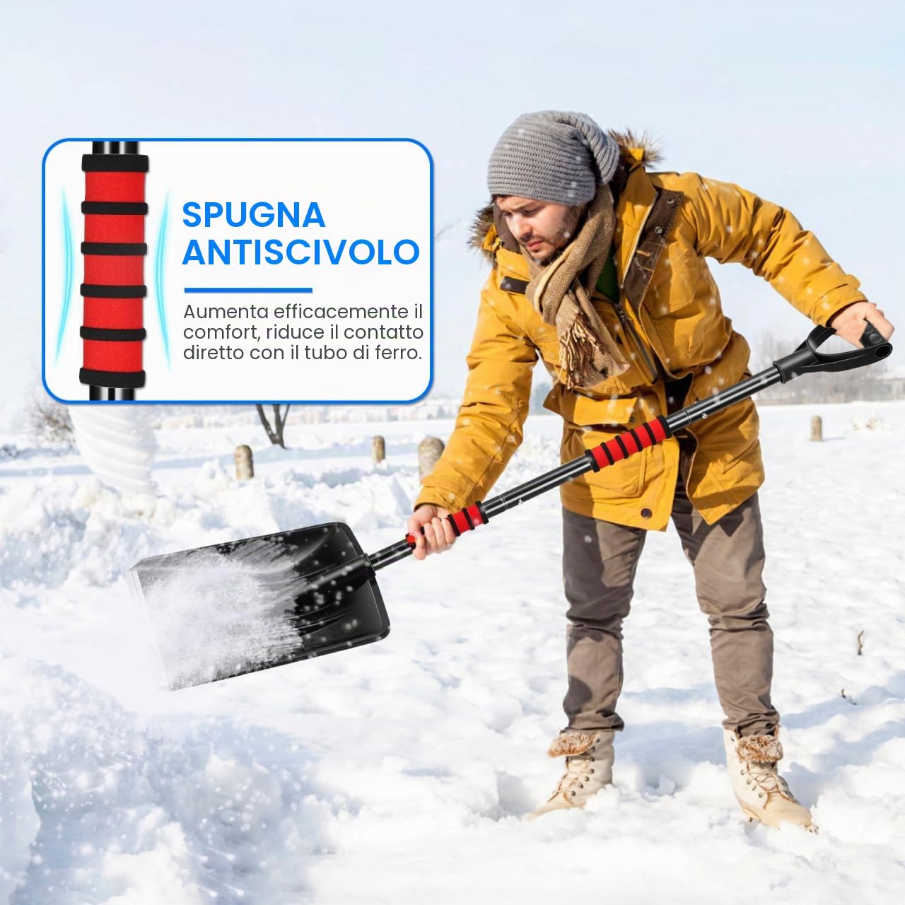 YARNOW Pala da Neve Pala da Neve in Staccabile Rimovibile Portatile per Pala da Ghiaccio con Impugnatura a D E Lama in Alluminio per Giardino da Campeggio