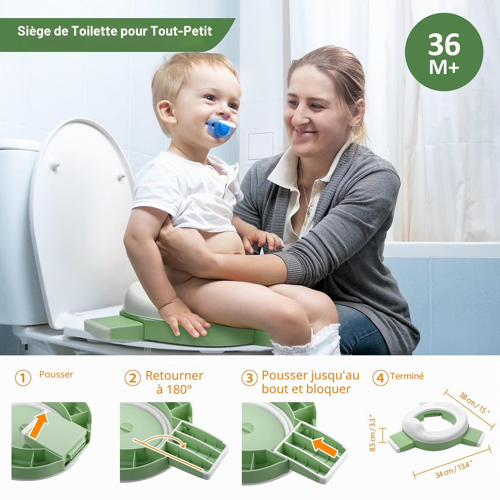 TYRY.HU Pot Bebe Toilette 3-in-1 Reducteur Toilette Enfant Wc Petit Pot Voyage EVA Souple Siège Rehausseur Cuvette Bébé Avec Sac pour Garçon et Fille Intérieur Extérieur(Vert)