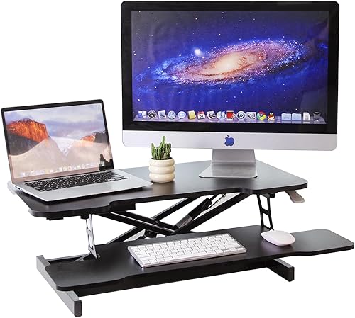 Escritorio de pie de 32 pulgadas de altura ajustable sentado a pie convertidor elevador de mesa doble monitor elevador portátil estación de trabajo