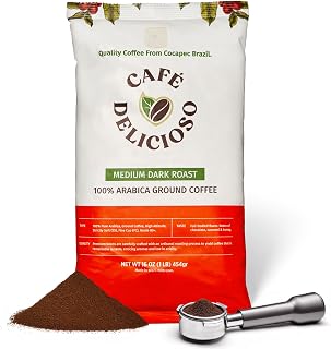 Cafe Delicioso Brazilian Ground Coffee, Medium Dark Roast, 16 oz | 100% Brazilian Arabica, Smooth Flavor, Low Acidity, Fresh Aroma, French Press & Drip Compatible