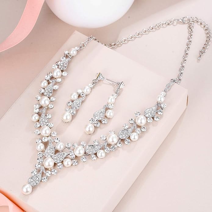 Set Con Collana E Orecchini In Oro Con Perle A Goccia Da 12 Mm. Set Di Collana A Goccia E Orecchini In Argento Da Damigella D'onore Da 12 Mm. Collana Di Perle - Foto 5