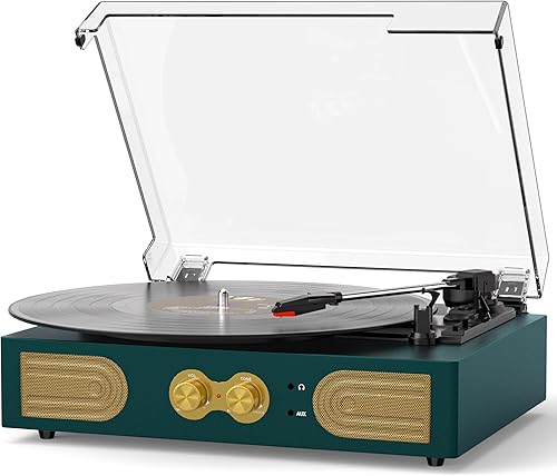 Tocadiscos de vinilo con control de graves y agudos, tocadiscos vintage de 3 velocidades con altavoces integrados, reproductor LP de transmisión por