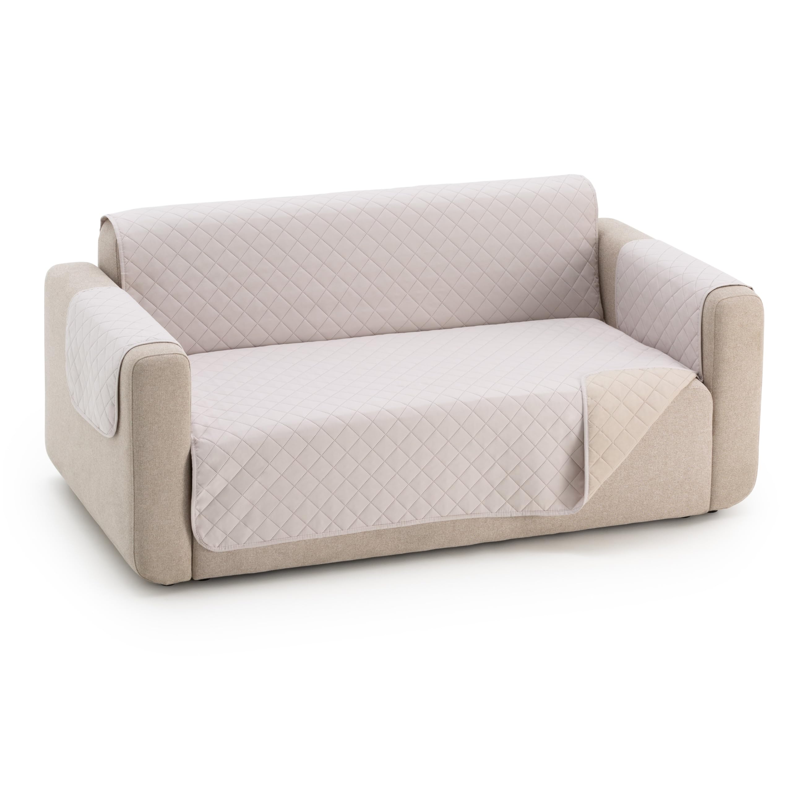 Funda Cubre Sofá Due Acolchada Reversible, 3 Plazas Plus (180 cm), Color Marfil/Beige Protector de Sofá Universal, Tacto Suave y Resistente, Ideal para Mascotas, Fabricada en España OEKO-TEX STANDARD 100