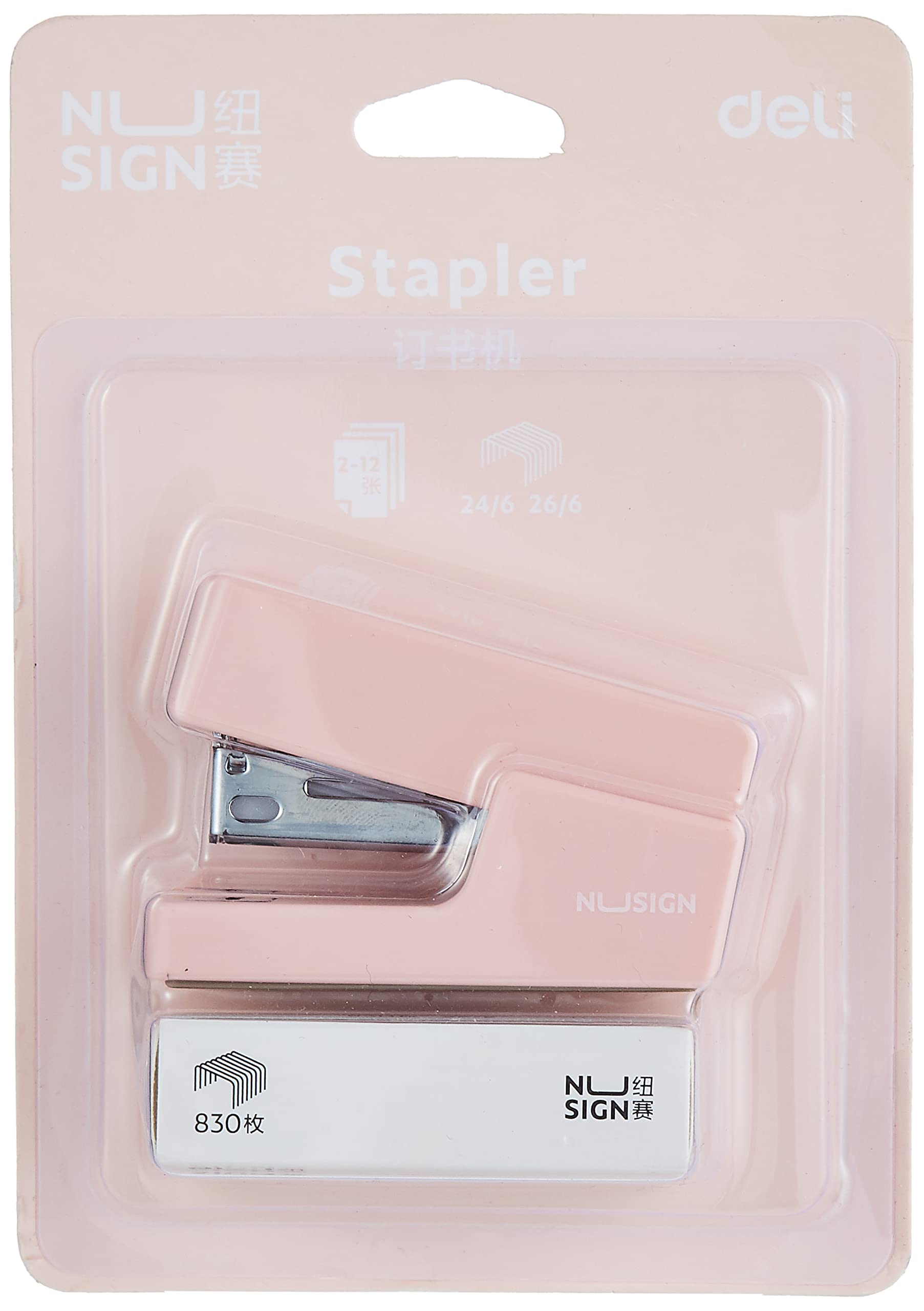 Nusign 24/6 & 26/6 12 Sheets Stapler, Pink