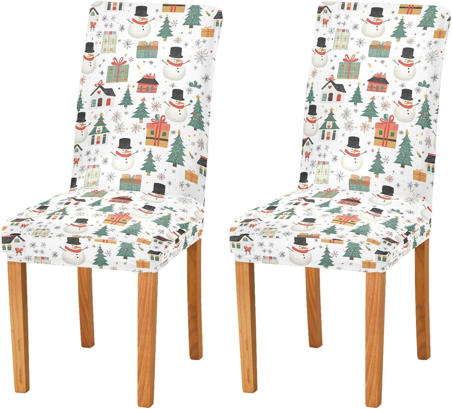 ALAZA Chair Covers for Dining Room, Christmas House Tree Snowman Pattern Stretch Chair Cover Sets Chair Protector Removable Washable for Ktichen Restaurant Hotel