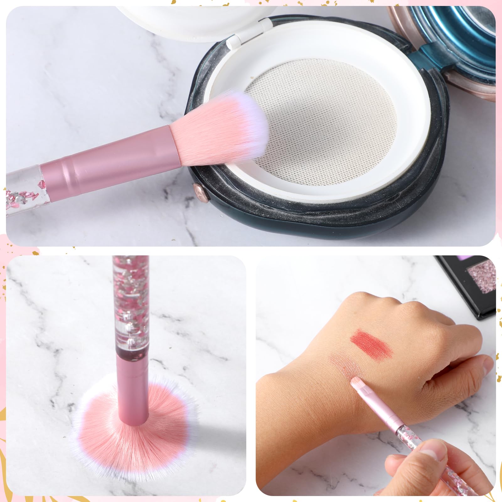 7 Pièces Crystal Pinceaux Maquillages,Pinceau Maquillage,Pinceaux Maquillage Enfant Sparkles Powder Éventail Pinceaux À Poudre Irréprochables Pour Fond De Teint Blush Fard À Paupières