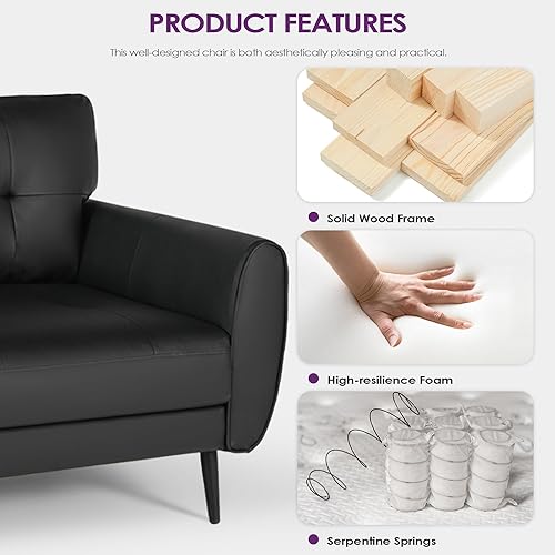 Miniatura 8 de TYBOATLE Sofá sofá de 61 pulgadas, sofás de dos plazas pequeños para sala de estar, sofá de cuero moderno de mediados de siglo, mini sofá copetudo