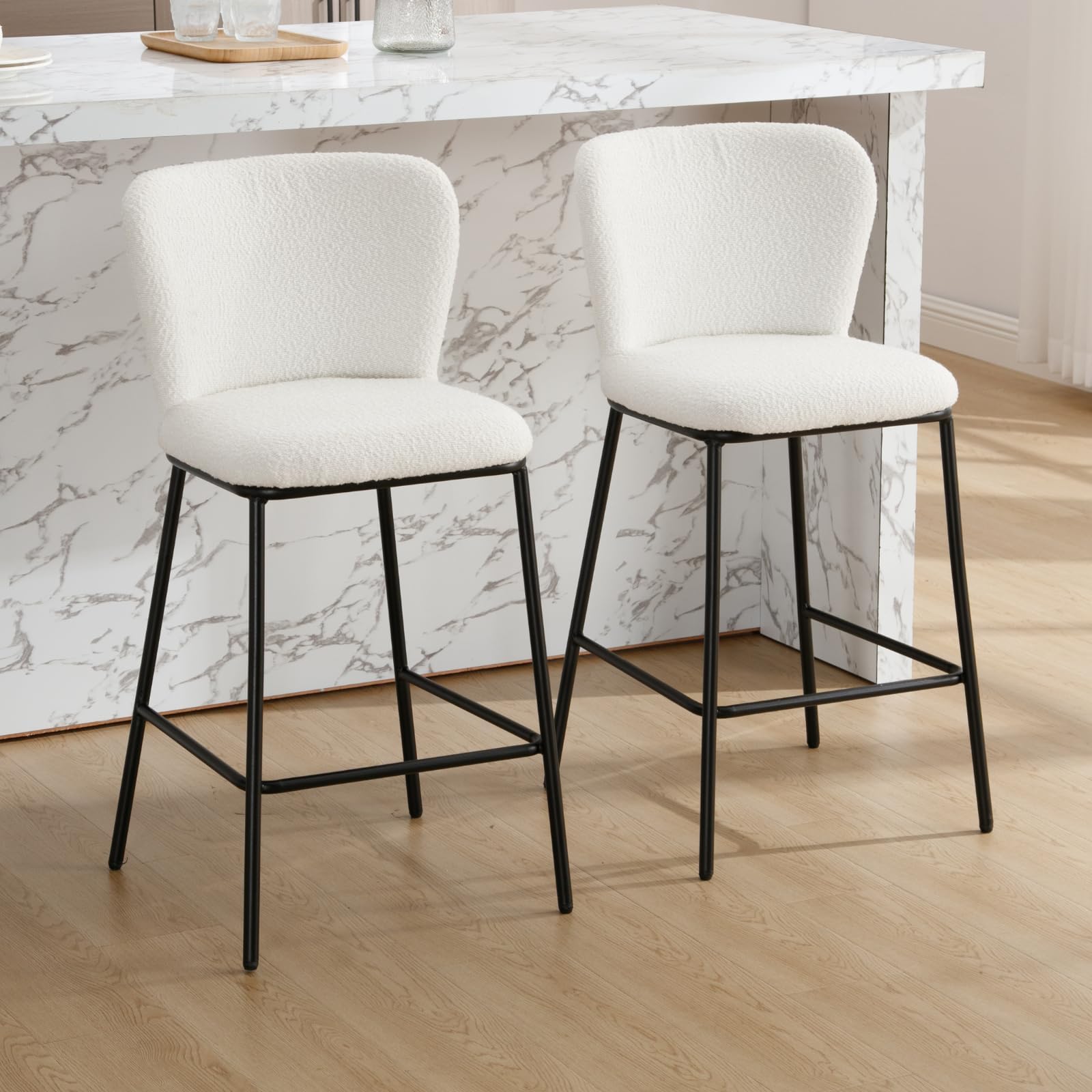 Bar Stools Set Of 2, Velvet Button Tufted Upholstered Counter Height Barstools Nailhead Trim Footrest Ring Pull Leisure Wing Back Bar Chairs Kitchen Livi