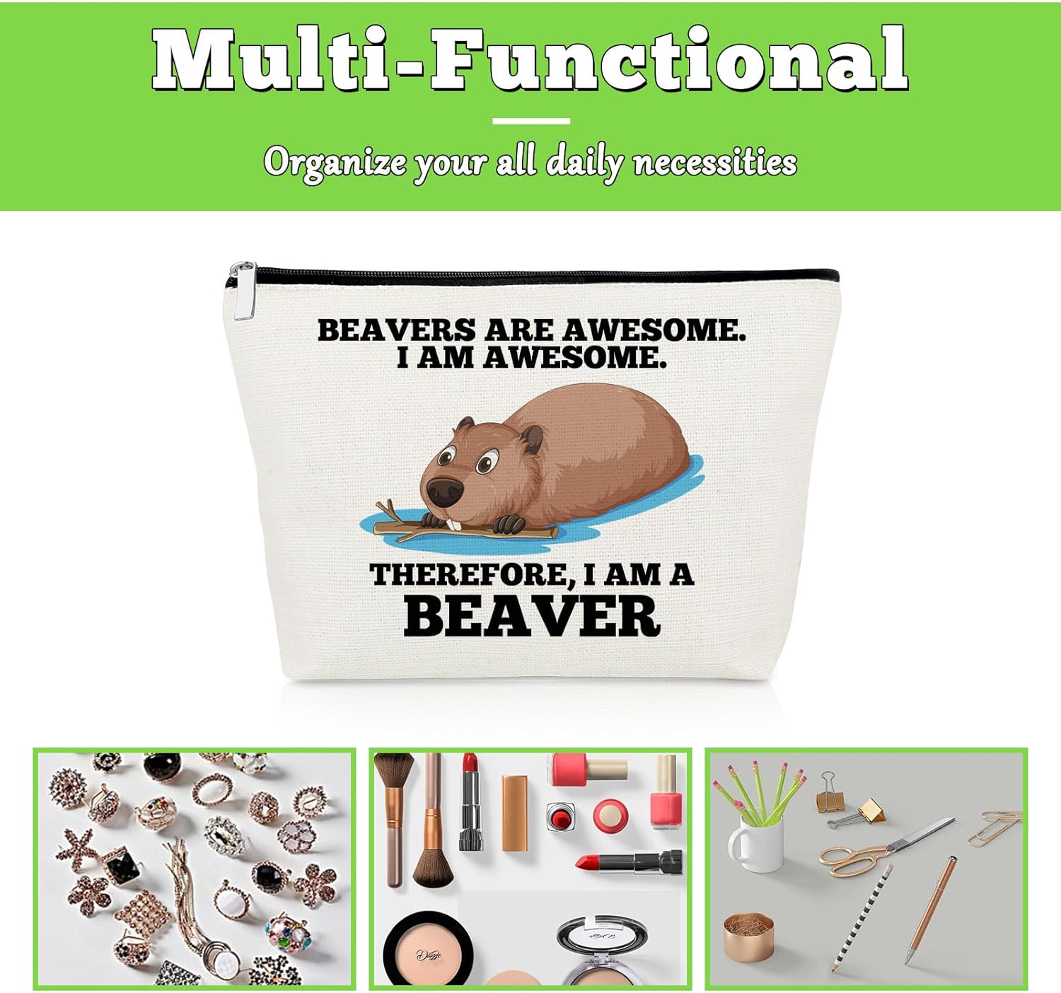 Beaver Gifts for Women Makeup Bag for Beaver Lovers Inspirational Gifts for Best Friend Cosmetic Bag Christmas Birthday Presents for Animal Lover Daughter Sister Coworker Travel Cosmetic Pouch - Image 7