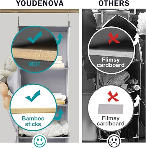 Miniatura 5 de Organizador colgante de armario, 6 estantes de almacenamiento colgantes para armario, 2 paquetes, gris claro