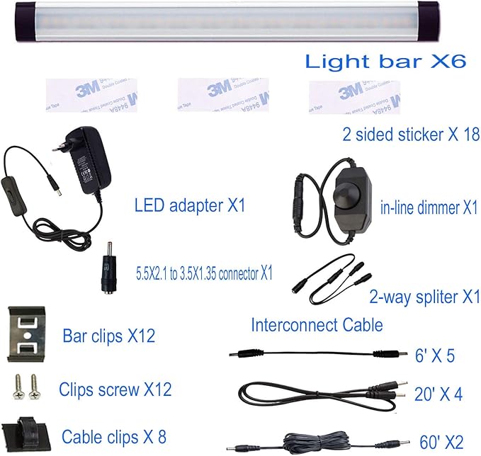 AIBOO AIBOO Led-kastlampen, set van 6, dimbaar, onderbouwlamp met schakelaar, ultradunne keukenverlichting, led-strip, 230 V, voor kast, kledingkast, boekenkast (warmwit) photo 2