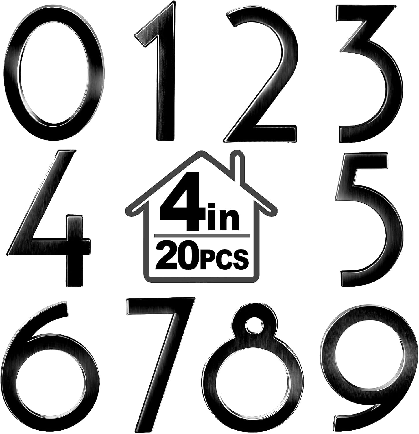 Coume 20 Pieces House Numbers 3D Mailbox Numbers 4 Inch Self Adhesive Raised Stickers 0-9 Black Plastic Street Apartment Hotel Garden Office Door Signs(Black)