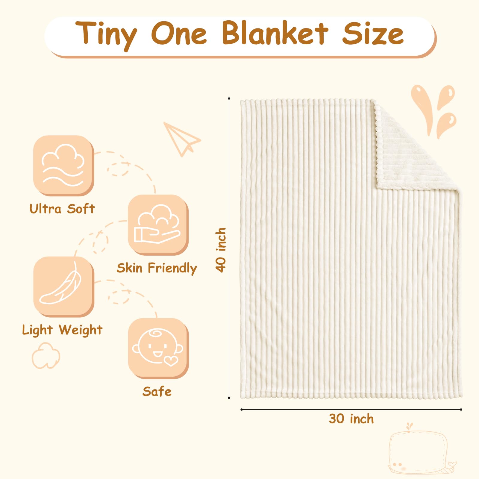 Soft Fleece Baby Blanket Ultra Cozy Baby Blankets for Boys Girls Warm and Lightweight Infant Toddler Newborn Receiving Gift with Reversible Stripes for Crib Stroller, 30x40 Inch, Cream