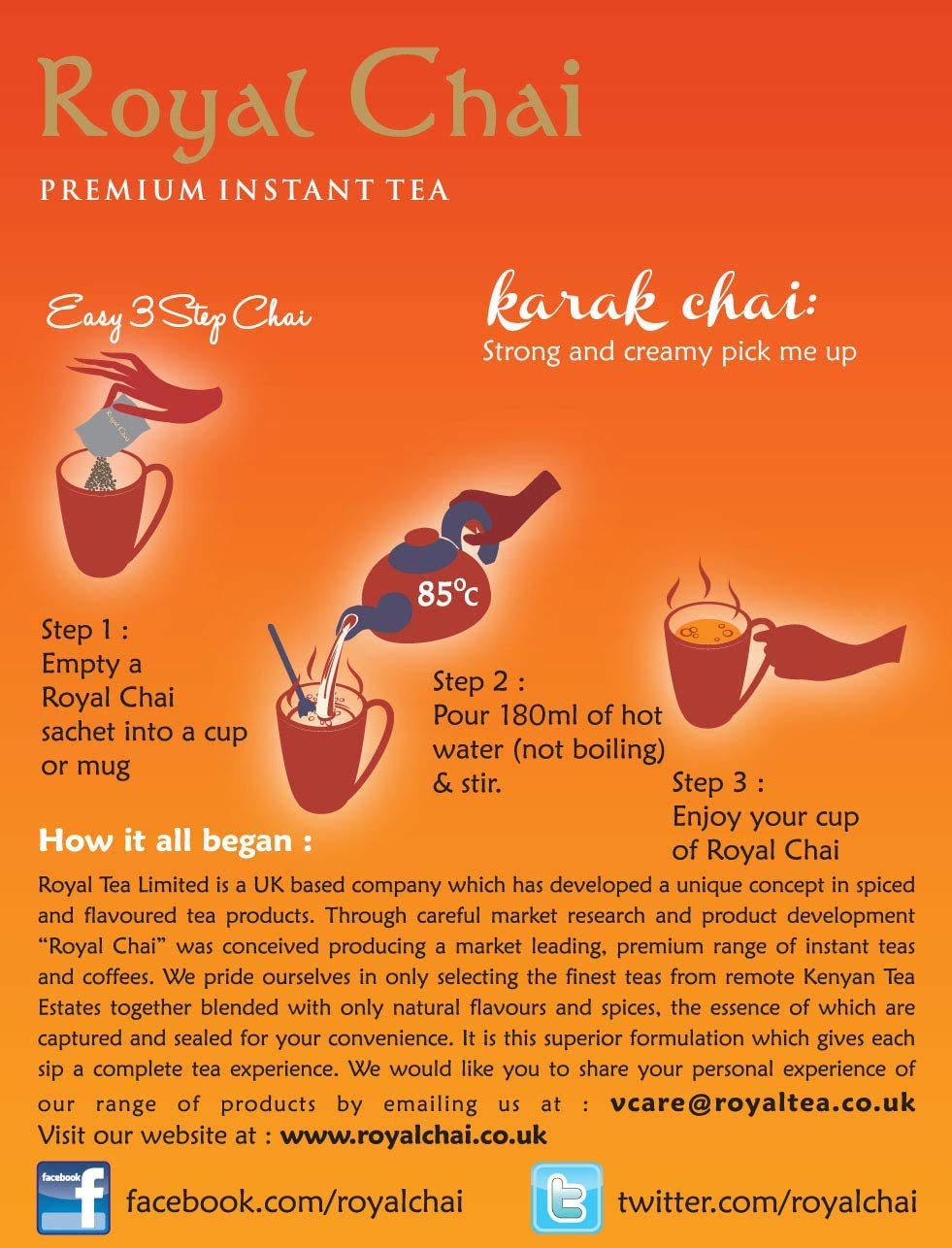 Royal Chai Karak Chai zuccherato 200g (confezione da 4) - Tè istantaneo Premium - Karak Tea - Naturale - Tè indiano Karak istantaneo