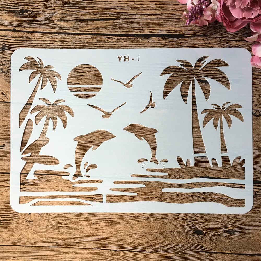 Wiederverwendbare Schablonen zum Malen auf Holz, 16 Stück, A4, 29 cm, Landschaft, Tiere, Menschen, Zeichenschablonen für Scrapbooking, Kunstbedarf, Wanddekoration