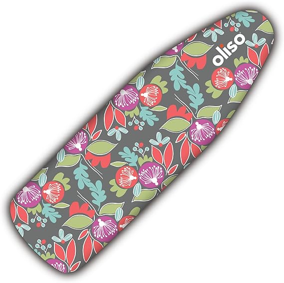 oliso Ironing Board Cover – 100% Cotton with Professional Felt Pad, Fits Standard 54" x 15" Boards – Secure Fit with Wide Elastic Edge & Adjustable Straps – Floral