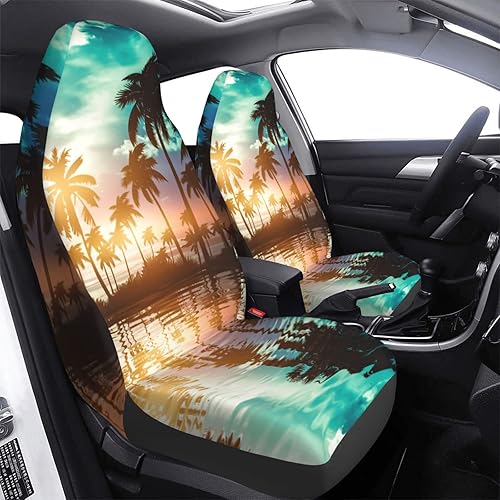 Miniatura 5 de Juego de 2 fundas protectoras de asiento para automóvil, con diseños de playa, atardecer y palmeras, accesorios interiores, protectores,