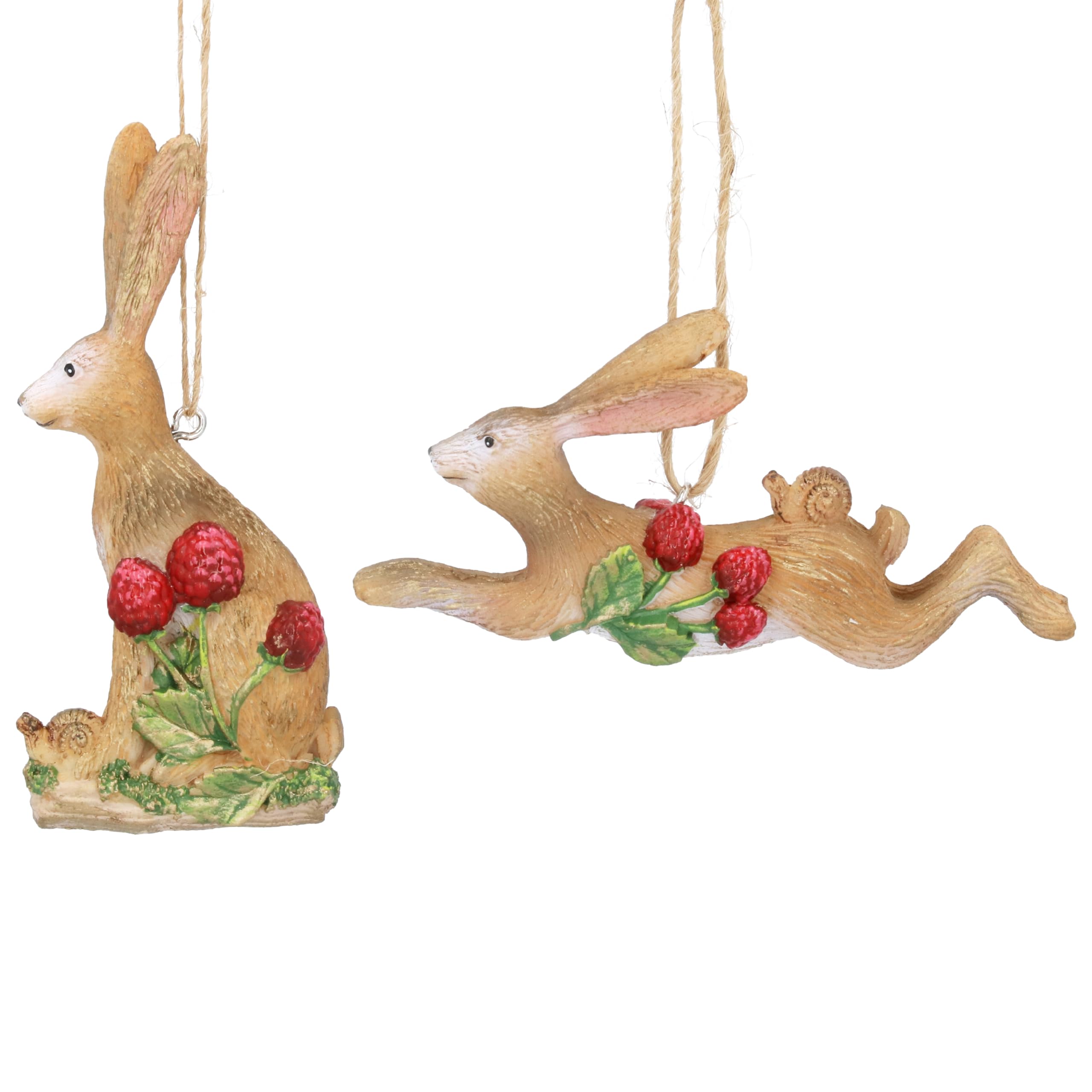 Gisela Graham Multicoloured Resin Hares With Berries Christmas Tree Ornaments