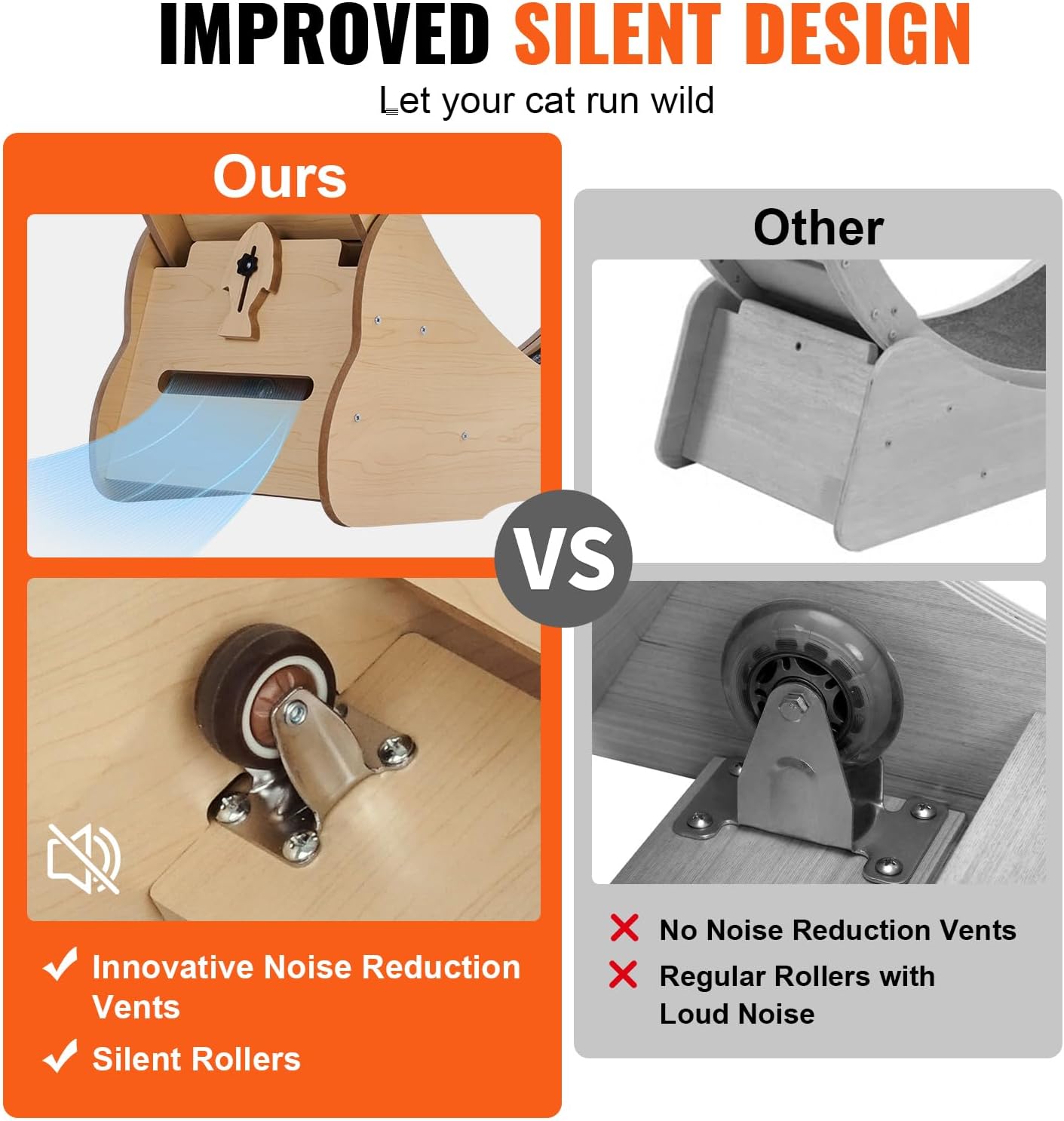 VEVOR Wooden Cat Exercise Wheel, 43.3" Large Cat Treadmill Wheel for Indoor Cats, Cat Running Wheel with Detachable Carpet & Cat Teaser for Running/Walking/Training, Suitable for Most Cats Yellow