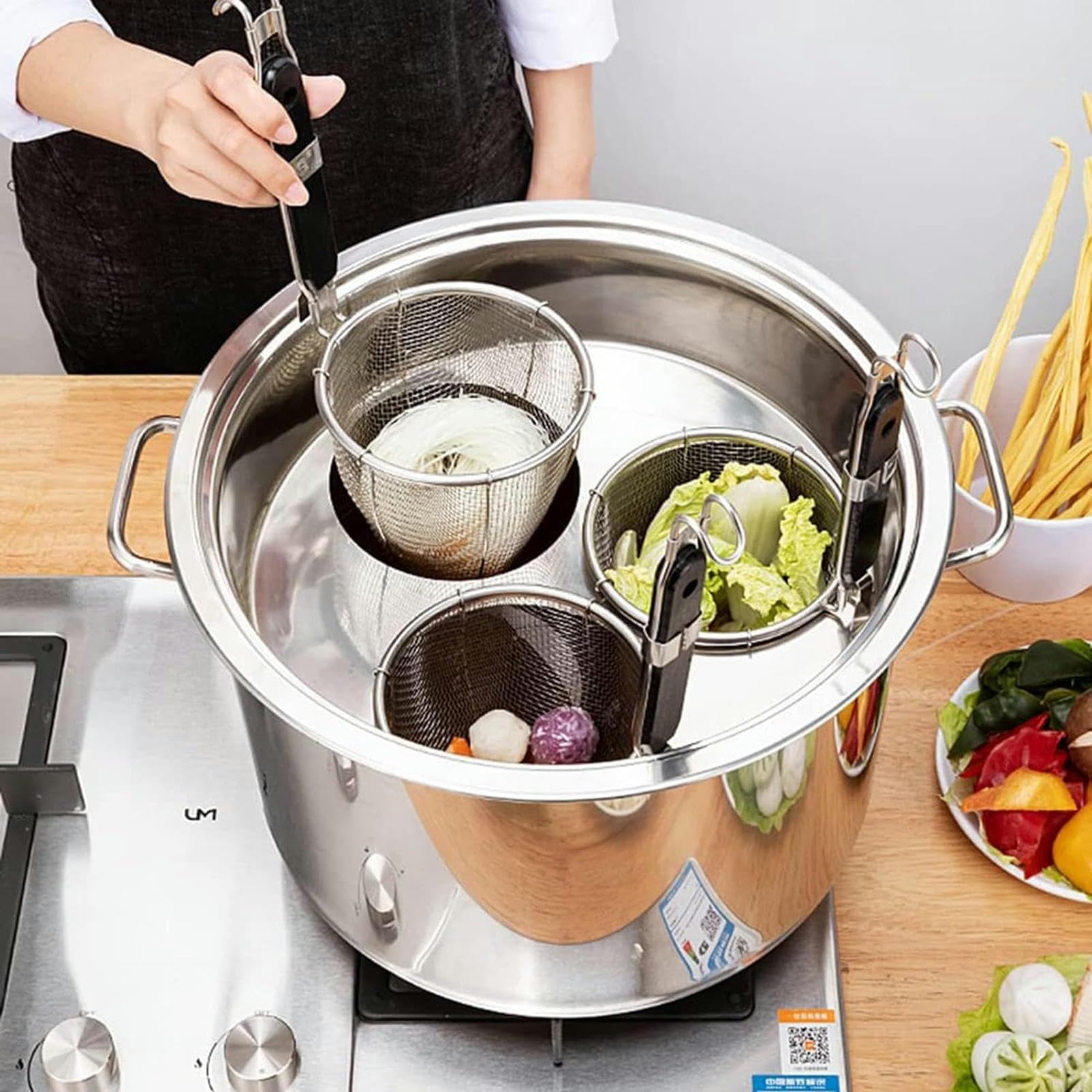 Kommerzieller Nudelkocher, Suppentöpfe, Set mit Trennwand und Sieb – 3/4/5 Löcher, Nudelkocher-Einsatz-Set – Kommerzielles Kochwerkzeug für die Küche zu Hause und das Restaurant (B 4 Löcher)