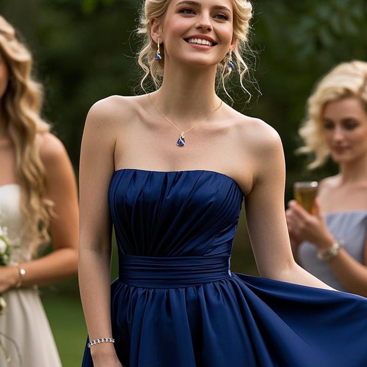 BriLove Jewelry Set for Bride, Sparkling Water Drop Cubic Zirconia Crystal Pendant Necklace Leverback Earrings Tennis Bracelet Adjustable Ring Gift for Wedding/Birthday/Mother's Day/Christmas - Image 3