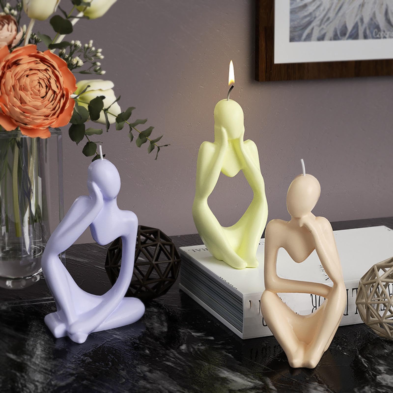 predolo 6x Statuetta Pensatore Geometrico Modello in Silicone Fusione in Resina Epossidica Gesso Riutilizzabile Artigianato Statuetta in Resina Candela Sapone, 5 pezzi