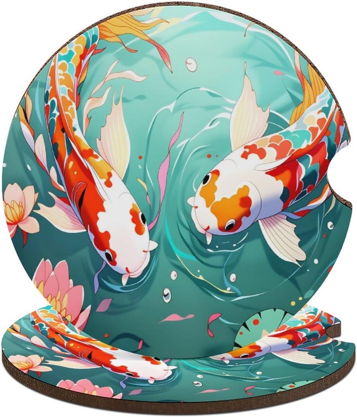 Anime Koi Carp Car Coasters 2 Pcs, 2.6 in Anti Slip Cup Holder Unisex Auto Accessories Gift Idea