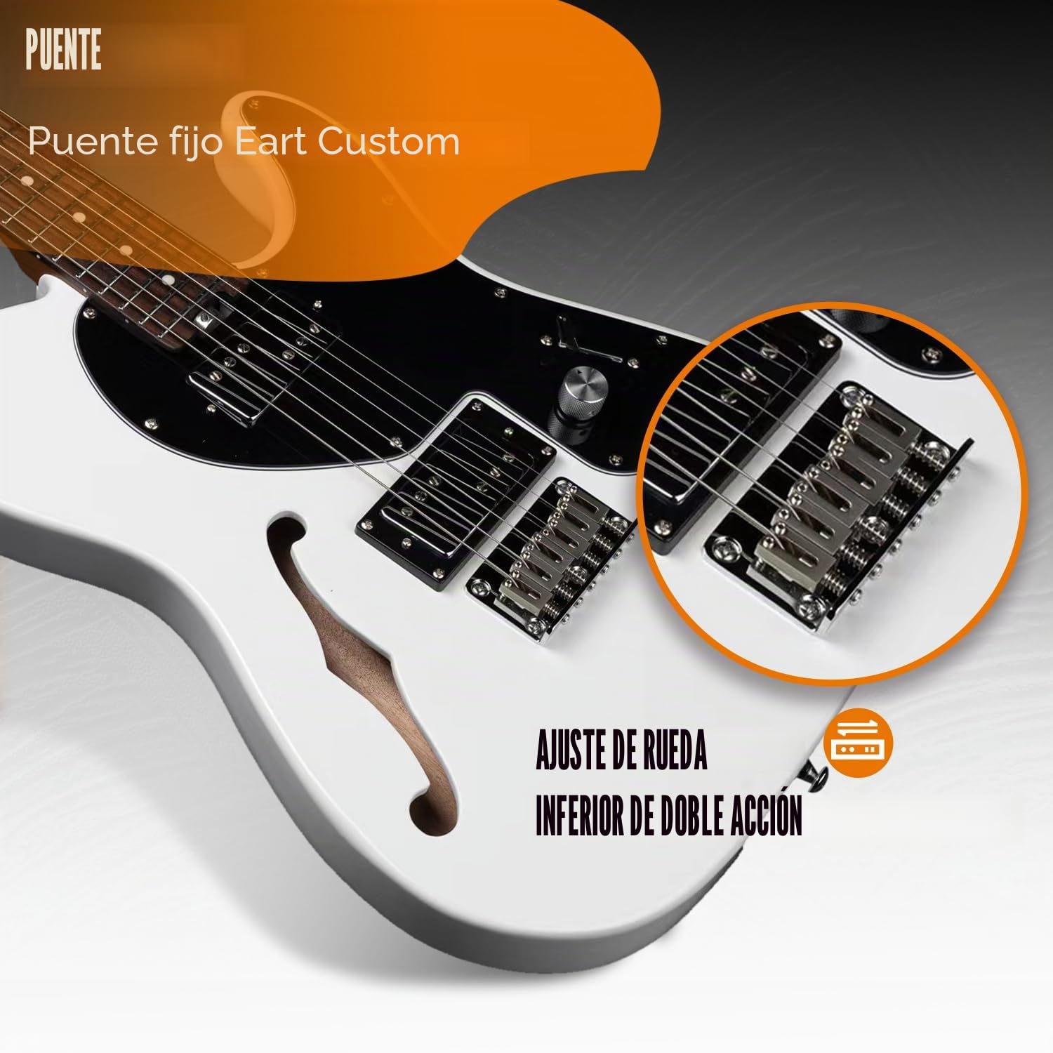 EART Guitarras E-TT Semi Hollow Humbucker Pickups Puente Fijo Guitarras Eléctricas Blanco