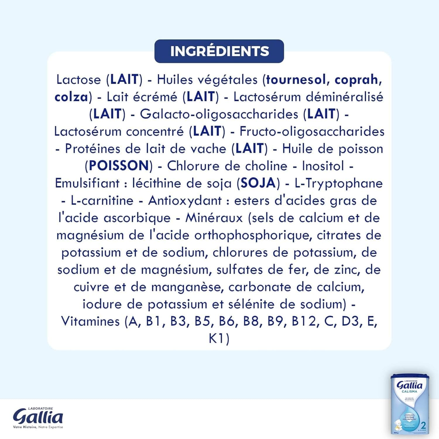 Laboratoire Gallia - Calisma 2ème âge - Lait en Poudre pour Bébé - Enrichi en Vitamines A, C & D - Sans Huile de Palme - 6 à 12 mois - 72 Biberons - Lot de 3x830g