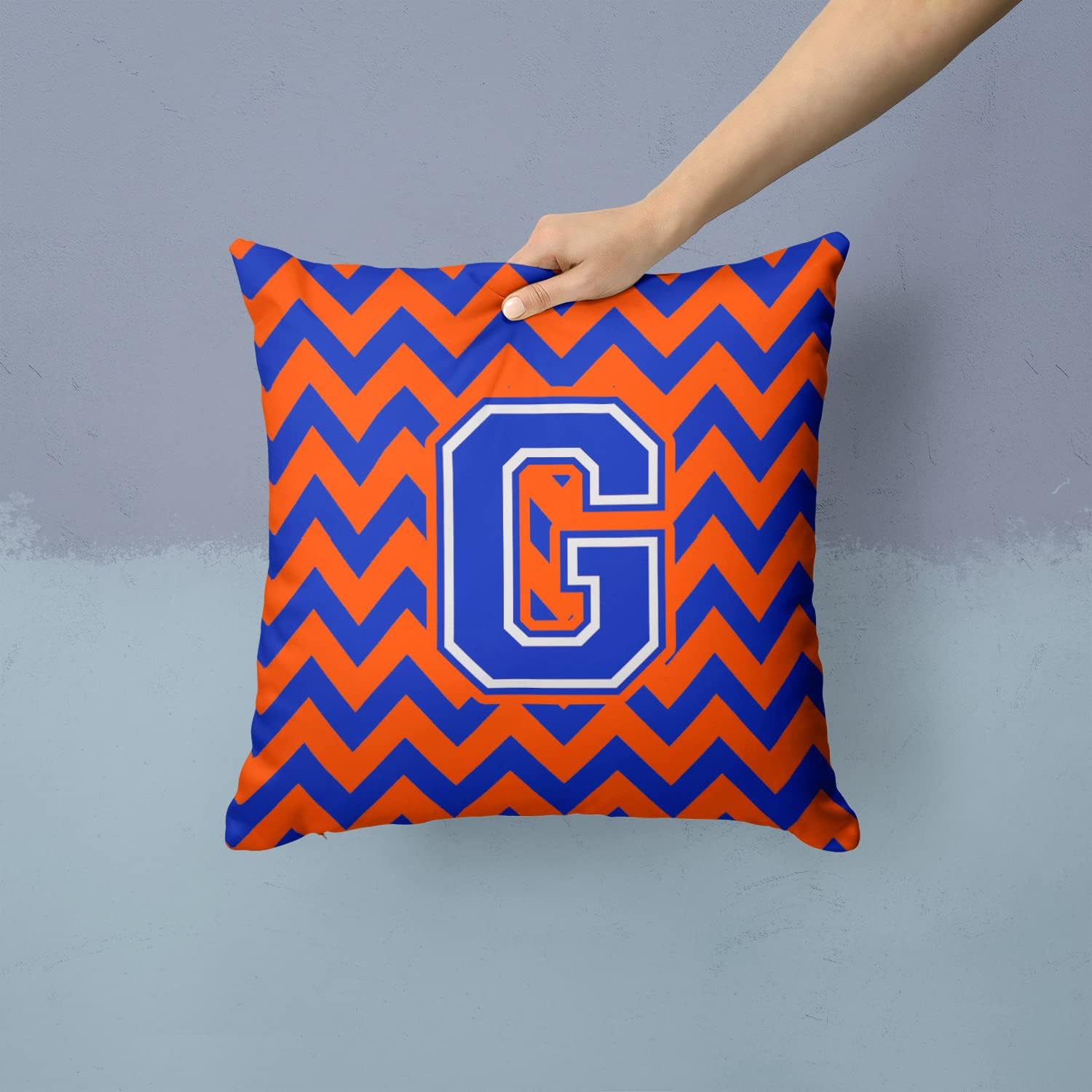 Caroline's Treasures CJ1044-GPW1414 Letter G Chevron Orange and Blue Fabric Decorative Pillow Machine Washable, Indoor Outdoor Decorative Pillow for Couch, Bed or Patio, 14Hx14W