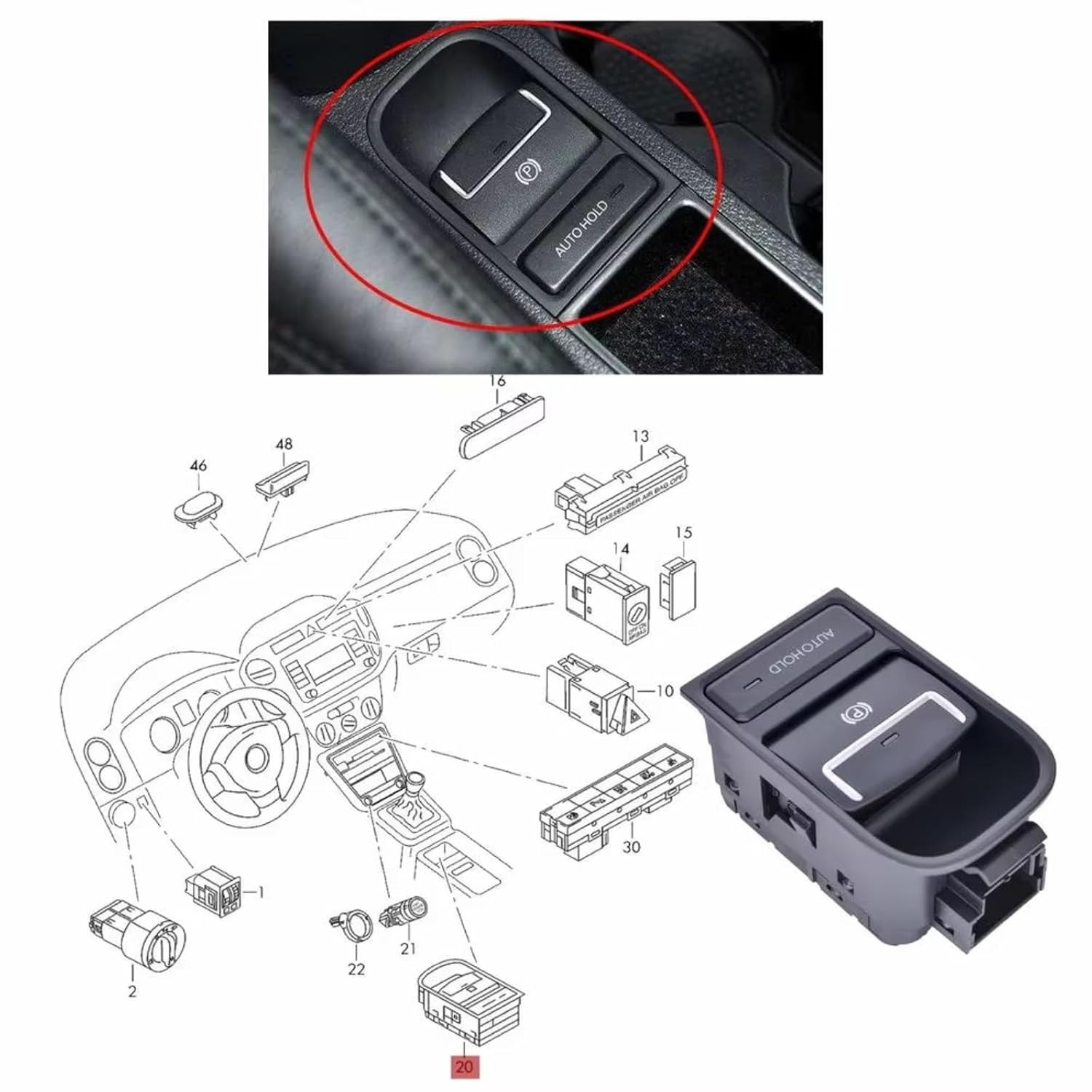 Handbrake Switch for Sharan 2011 2012 2013 2014 2015 2016 5N0927225A Car Electronic Handbrake Parking Brake Auto Button Switch Replacement(Beige)