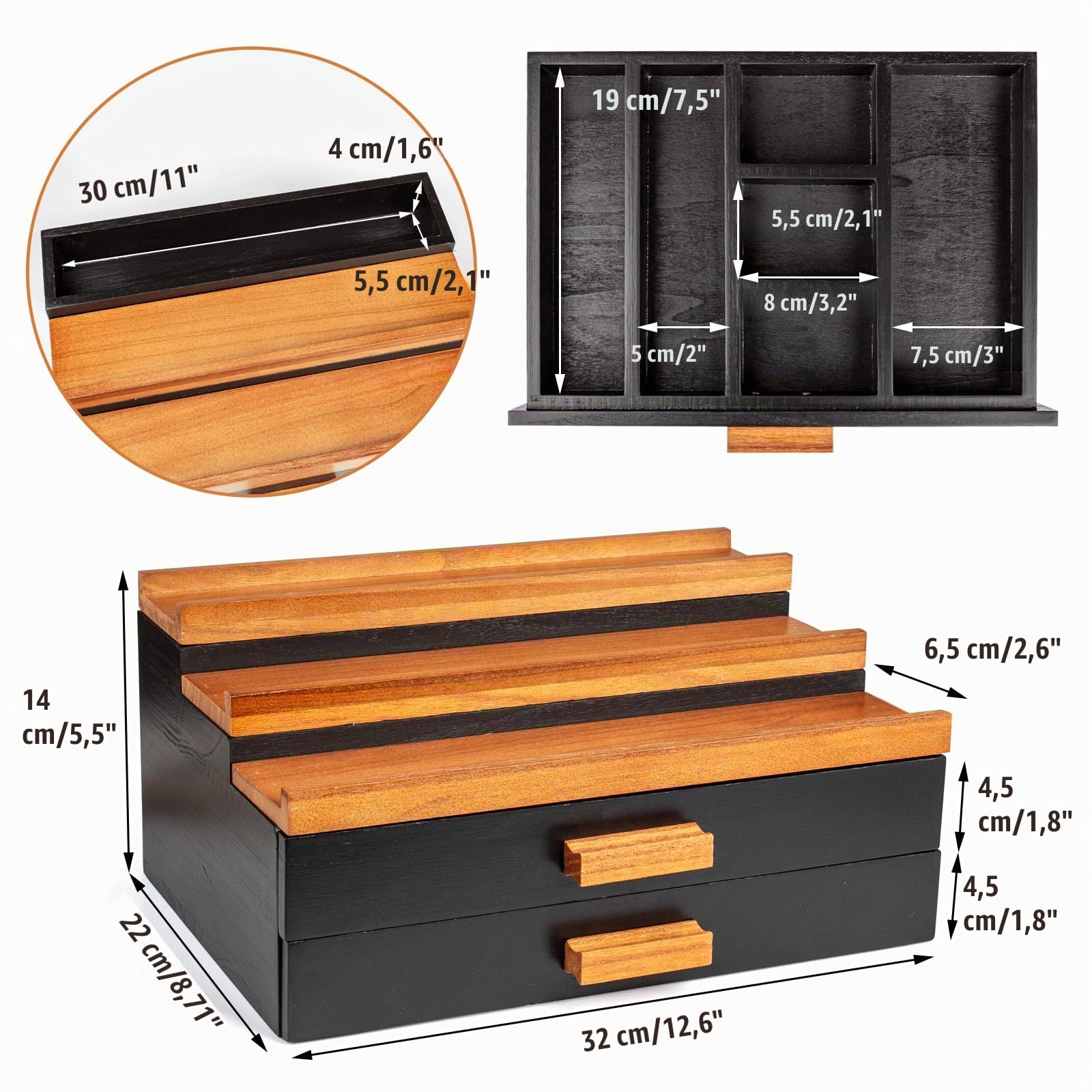 Organizador de Colonia Moderno 3 Niveles con 2 Cajón | Colonia Estante Exhibidor de Madera para Hombre y Mujer, Organizador de Baño y Dormitorio