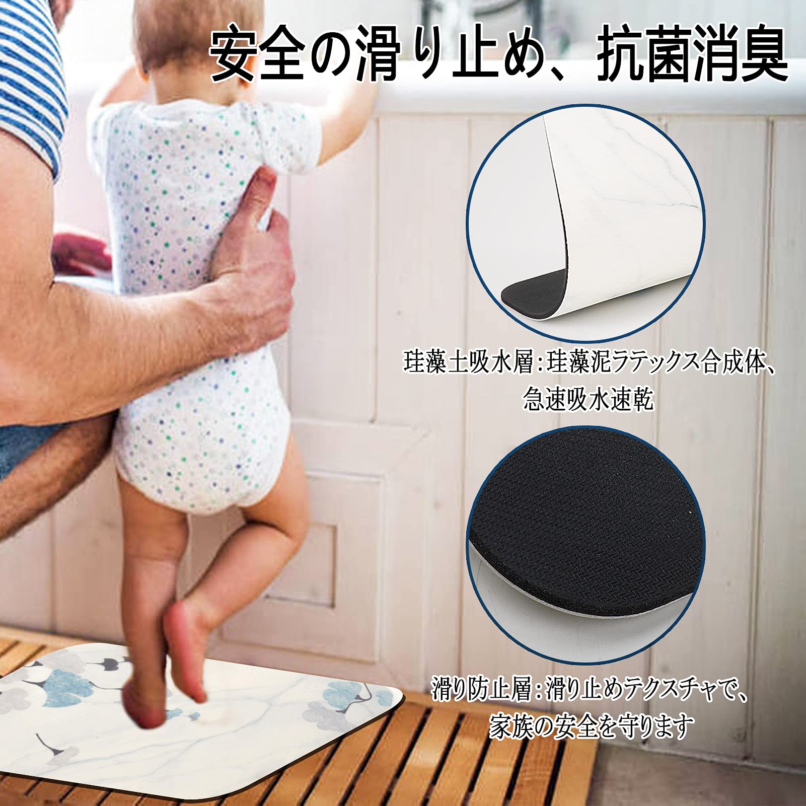 Amazon | ZhenWuYou 珪藻土バスマット 珪藻土 ソフトマット 足ふき