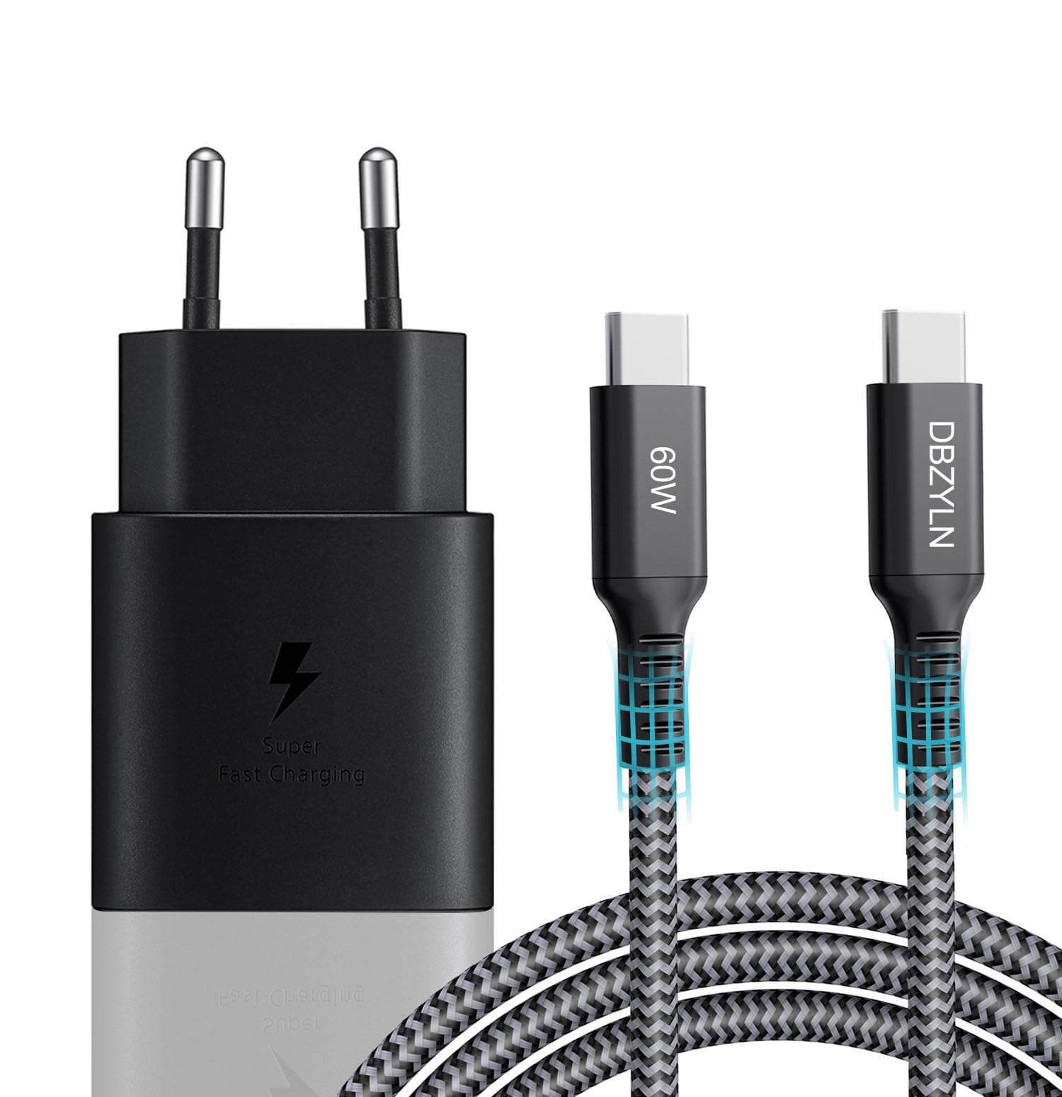 25W Caricatore USB C Rapido Caricabatterie per Samsung Galaxy S24, S24+, S23, S22 Ultra, S21, S20, A54, A53, A14, Fold5, Flip 5, Note10 Rapida USB C Carica Alimentatore Presa con 2M Cavo - Nero