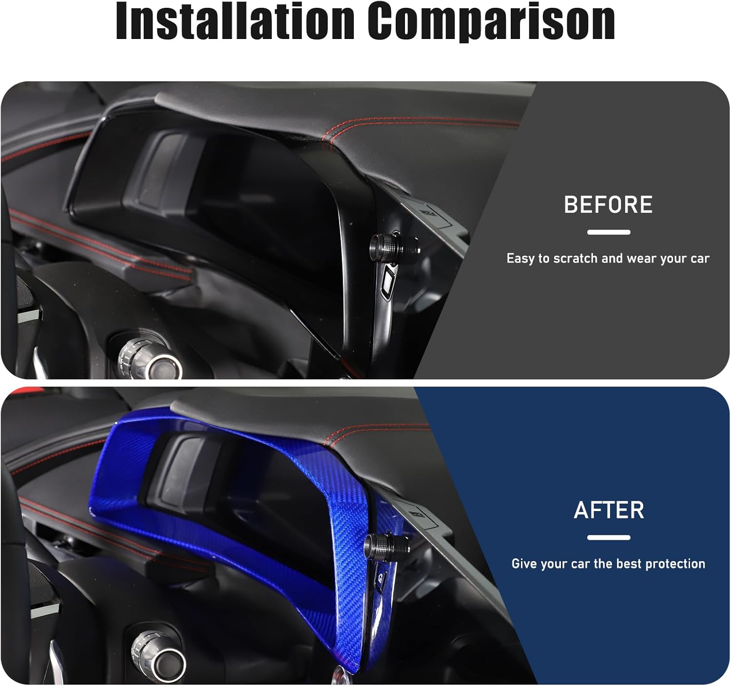 Daeiclru Real Carbon Fiber Car Dashboard Panel Trim Cover Frame Compatible with Chevrolet Corvette C8 2020-2024, Interior Dash Meter Trim Accessories (Blue)